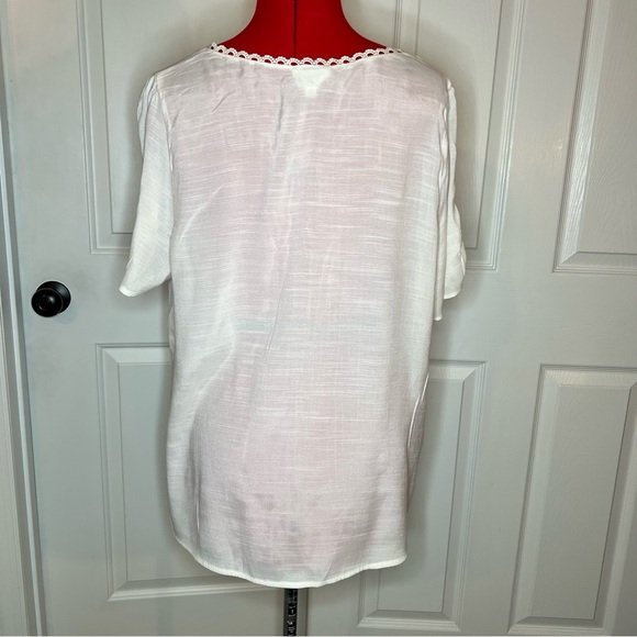 perch by Blu Pepper Short Sleeve Crochet Trim Lightweight Top Ivory Women 2XL. - Picture 3 of 7